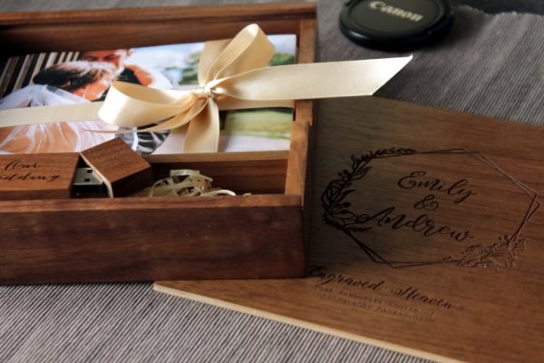 Personalised Wooden Photo Album box for 6x4" Photo Prints with additional Wooden USB Memory stick (Solid Walnut) - Image 5