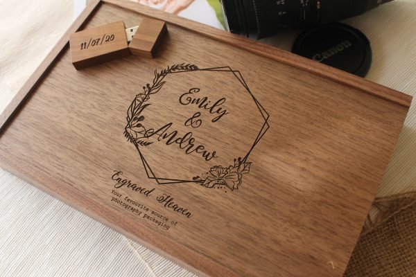 Personalised Wooden Photo Album box for 5x7" Photo Prints with additional Wooden USB Memory stick (Solid Walnut) - Image 2