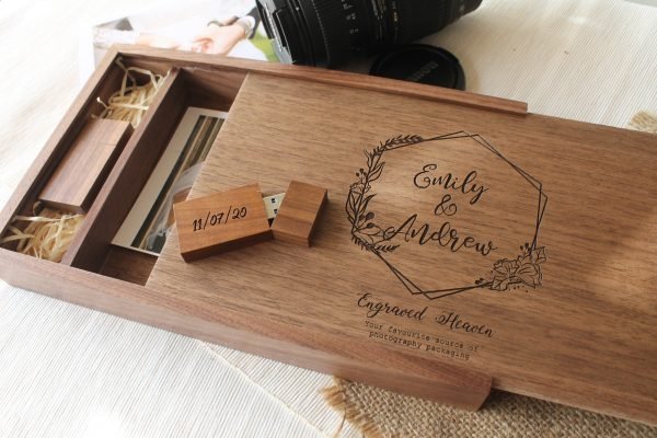 Personalised Wooden Photo Album box for 5x7" Photo Prints with additional Wooden USB Memory stick (Solid Walnut) - Image 8