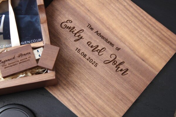 Personalised Wooden Photo Album box for 6x4" Photo Prints with additional Wooden USB Memory stick (Solid Walnut) - Image 8